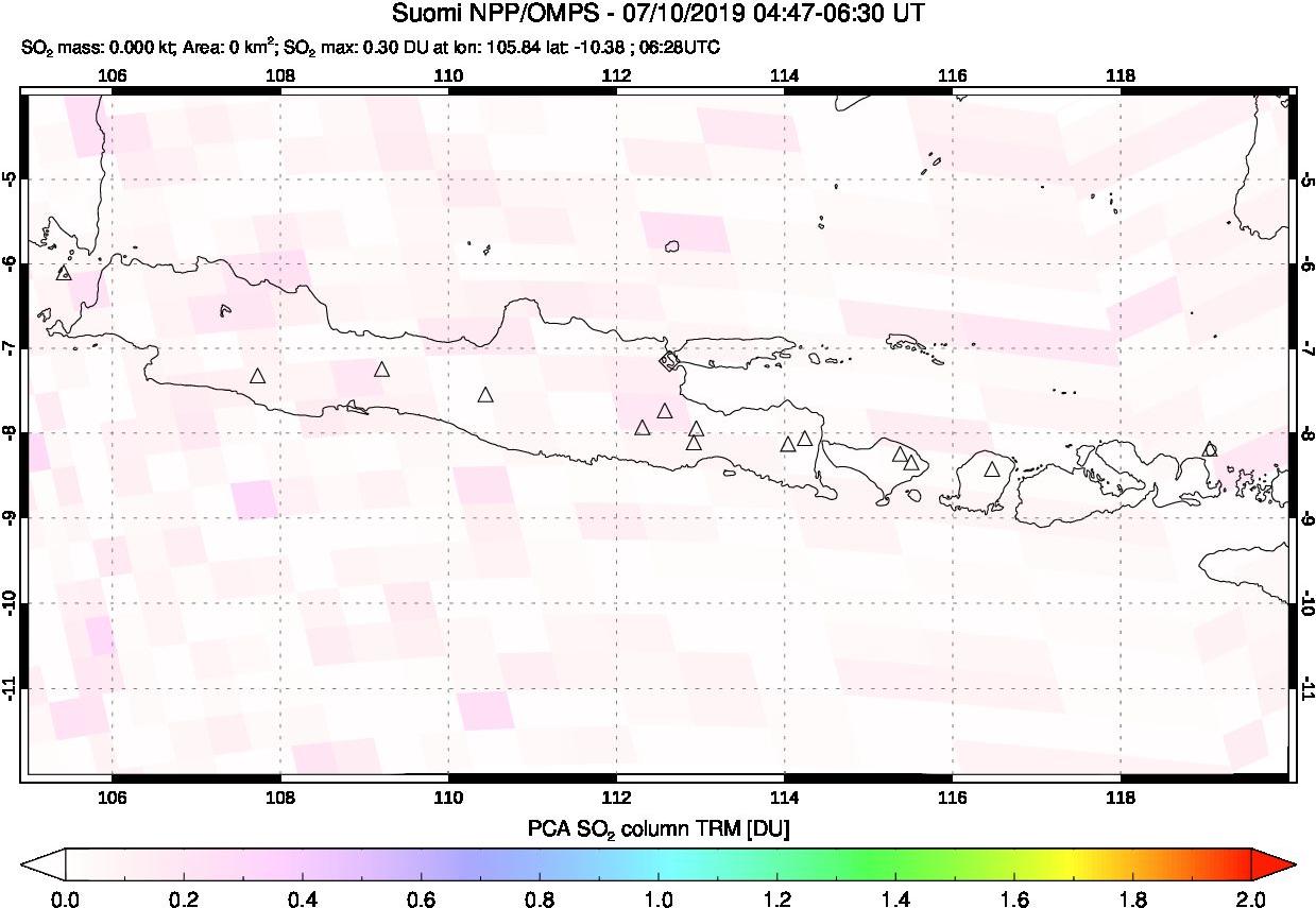 A sulfur dioxide image over Java, Indonesia on Jul 10, 2019.