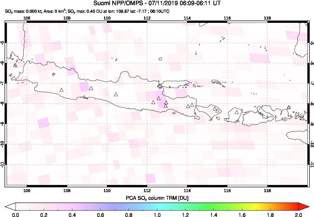 A sulfur dioxide image over Java, Indonesia on Jul 11, 2019.