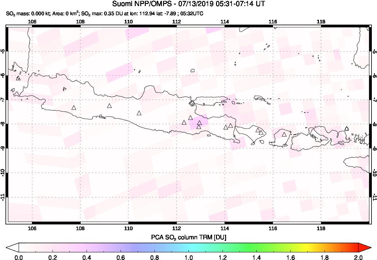 A sulfur dioxide image over Java, Indonesia on Jul 13, 2019.