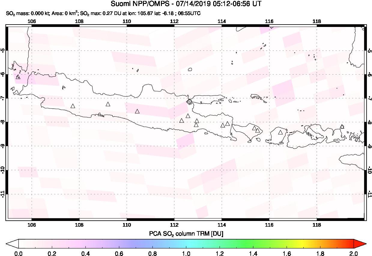 A sulfur dioxide image over Java, Indonesia on Jul 14, 2019.