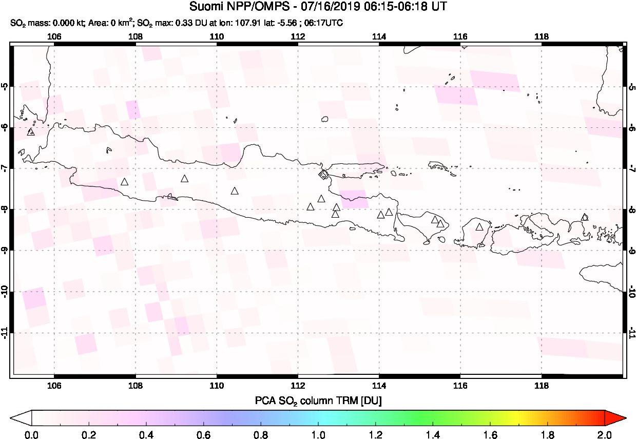 A sulfur dioxide image over Java, Indonesia on Jul 16, 2019.