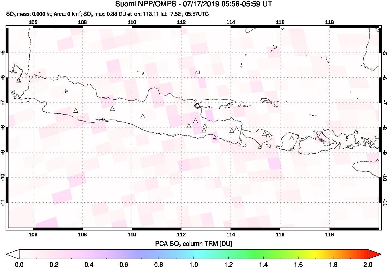 A sulfur dioxide image over Java, Indonesia on Jul 17, 2019.