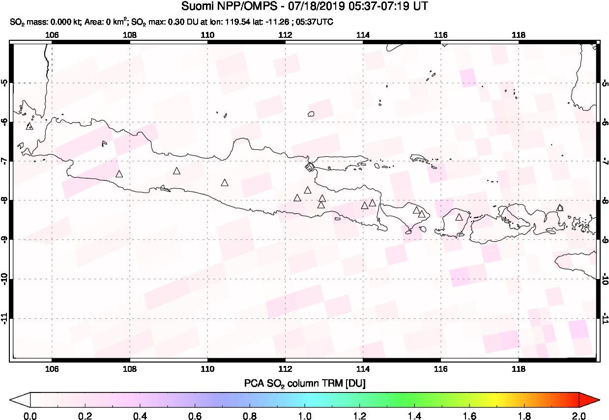 A sulfur dioxide image over Java, Indonesia on Jul 18, 2019.