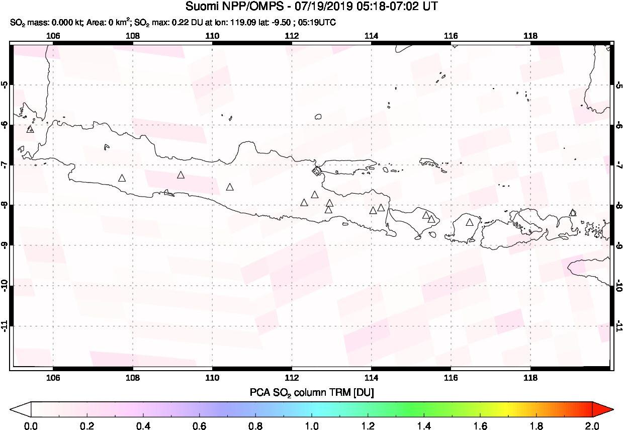 A sulfur dioxide image over Java, Indonesia on Jul 19, 2019.