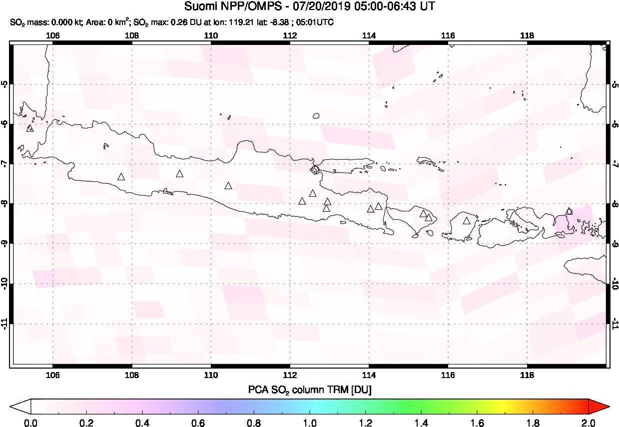A sulfur dioxide image over Java, Indonesia on Jul 20, 2019.