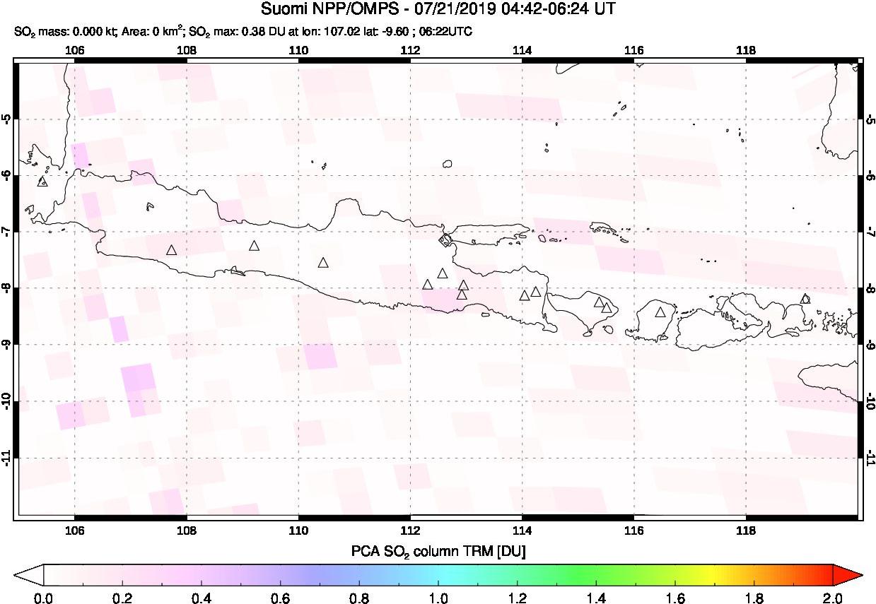 A sulfur dioxide image over Java, Indonesia on Jul 21, 2019.