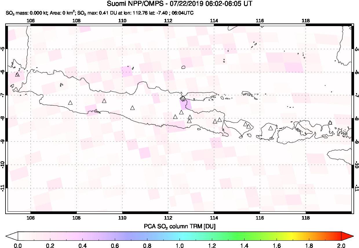 A sulfur dioxide image over Java, Indonesia on Jul 22, 2019.