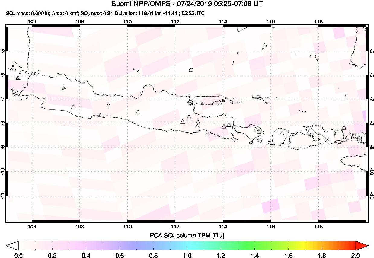 A sulfur dioxide image over Java, Indonesia on Jul 24, 2019.