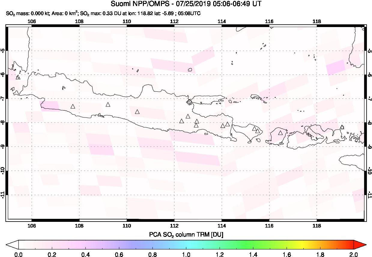 A sulfur dioxide image over Java, Indonesia on Jul 25, 2019.