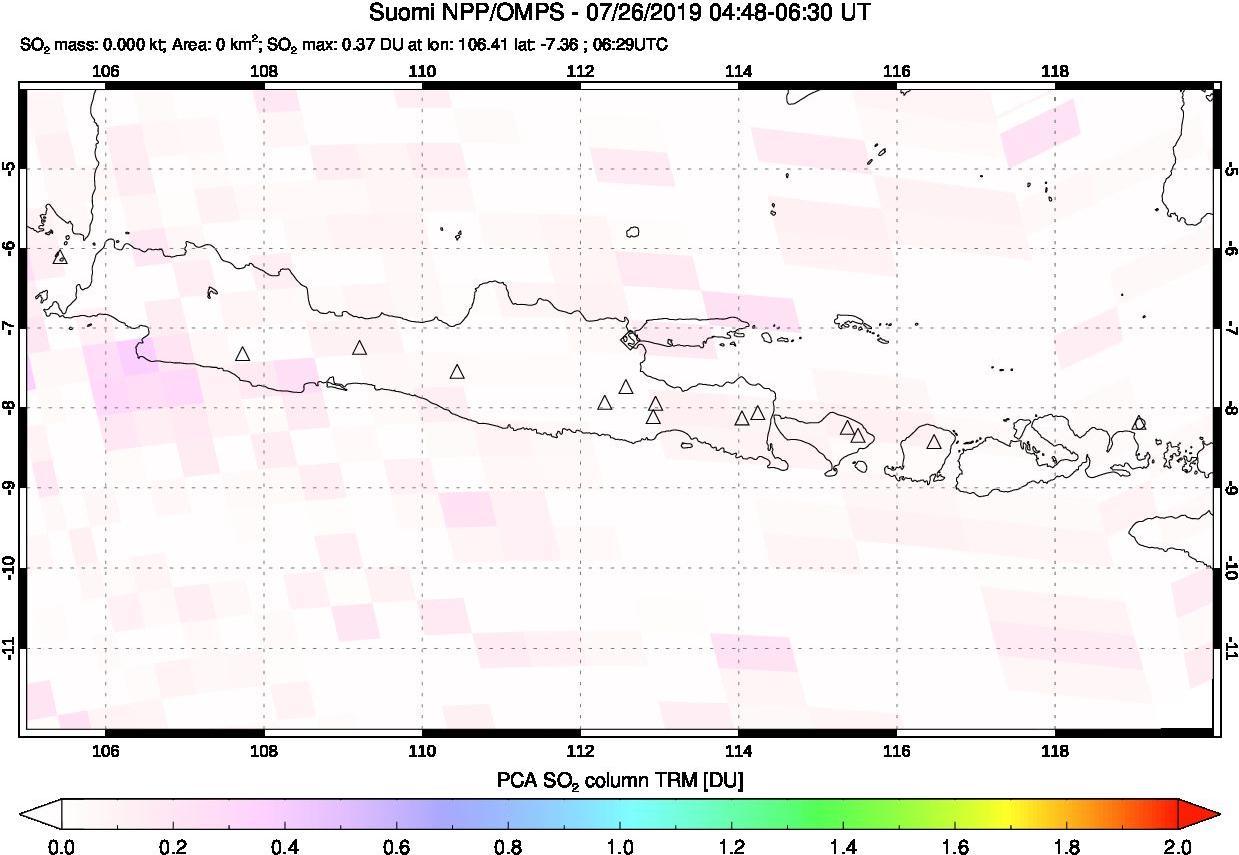 A sulfur dioxide image over Java, Indonesia on Jul 26, 2019.