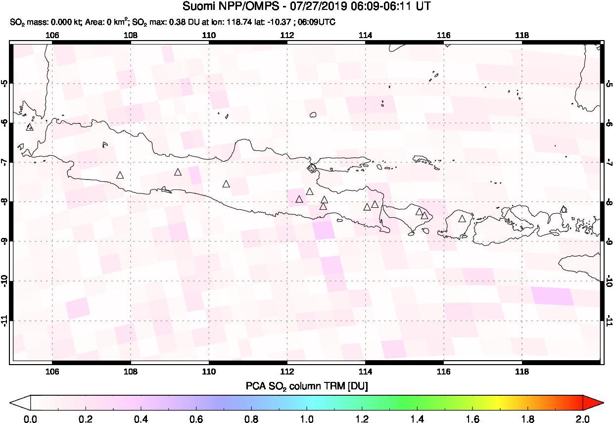A sulfur dioxide image over Java, Indonesia on Jul 27, 2019.