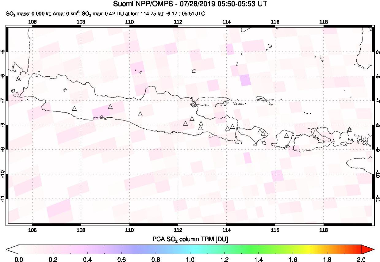 A sulfur dioxide image over Java, Indonesia on Jul 28, 2019.