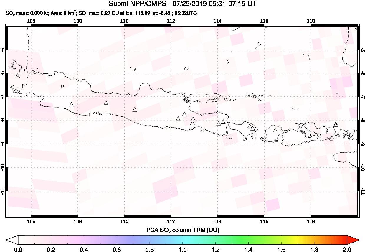 A sulfur dioxide image over Java, Indonesia on Jul 29, 2019.