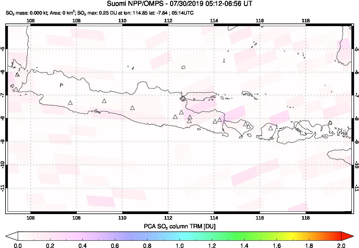 A sulfur dioxide image over Java, Indonesia on Jul 30, 2019.