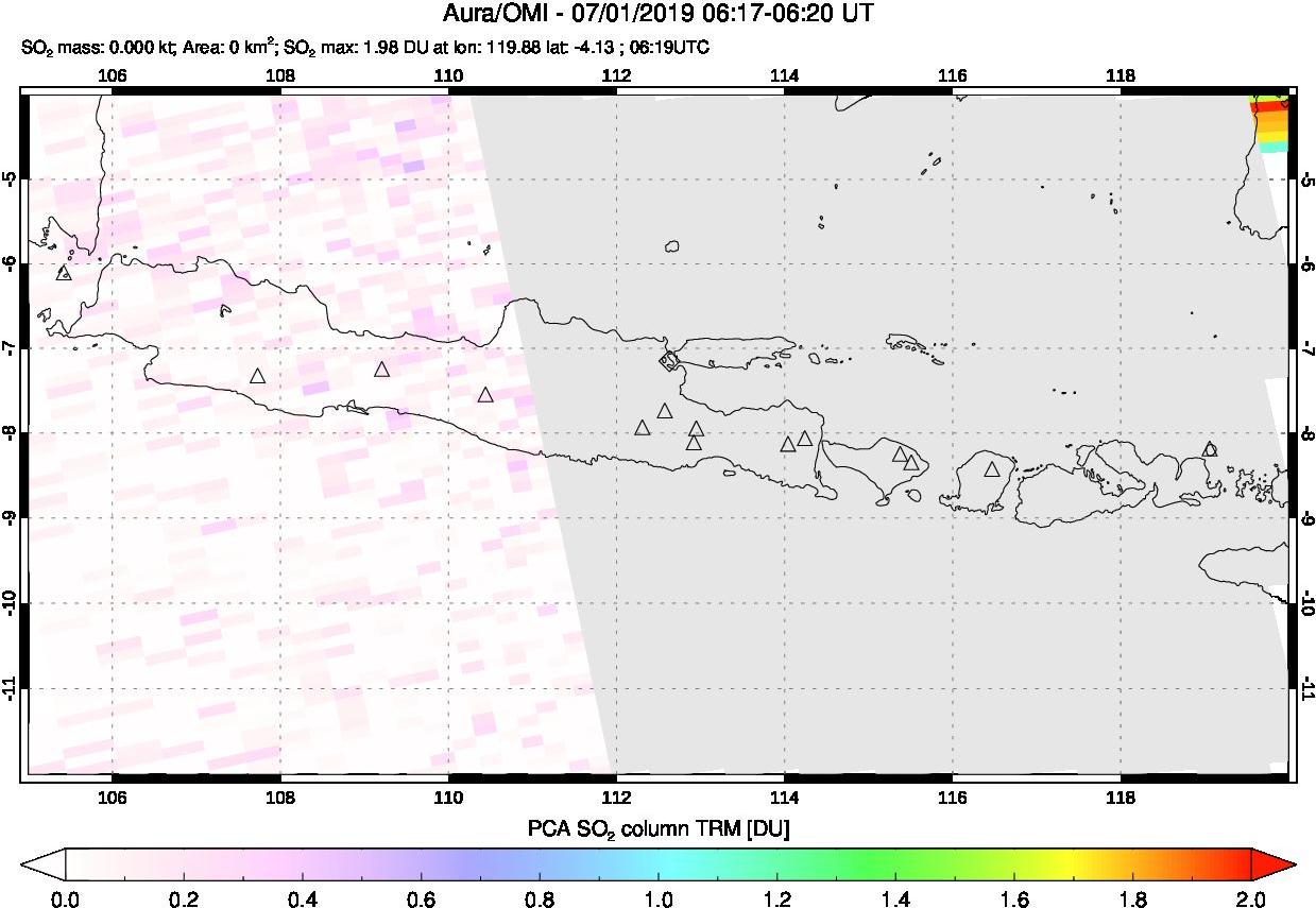 A sulfur dioxide image over Java, Indonesia on Jul 01, 2019.