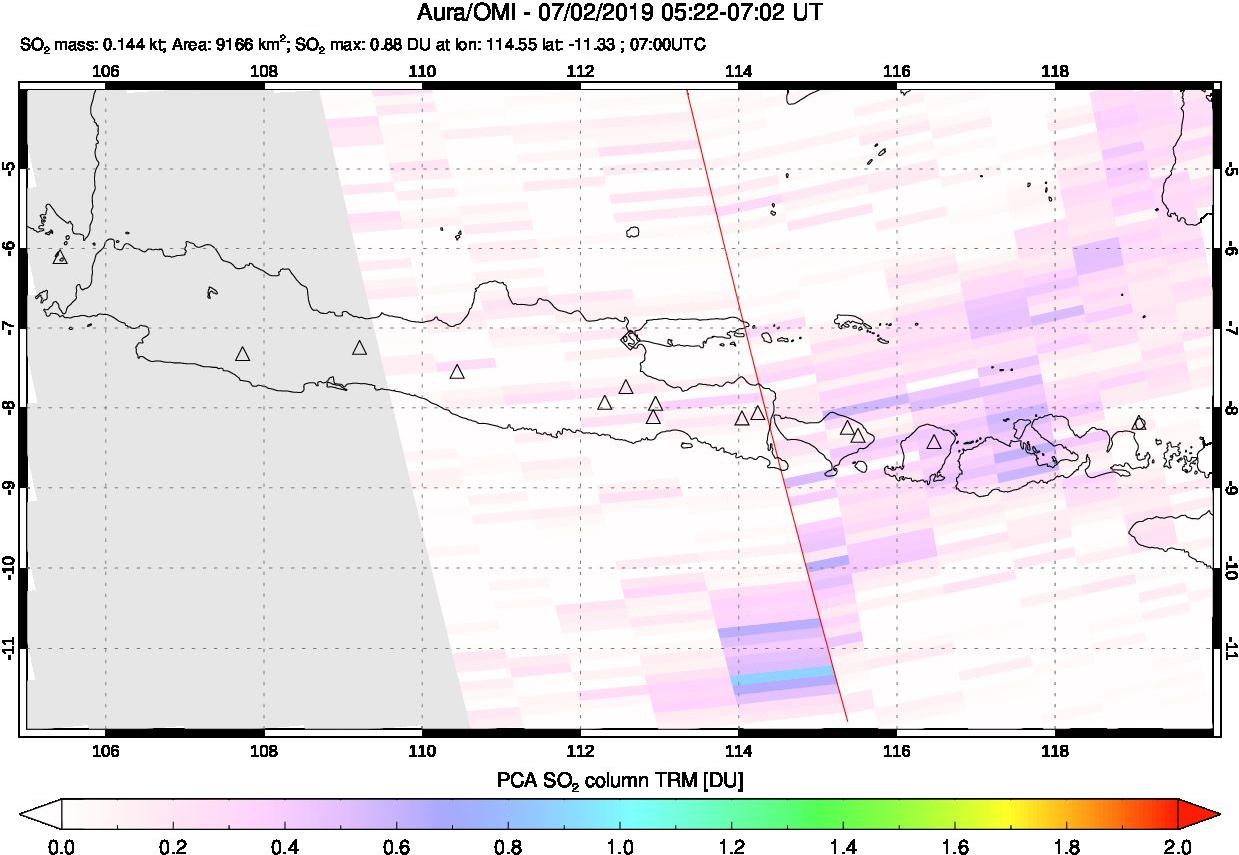 A sulfur dioxide image over Java, Indonesia on Jul 02, 2019.