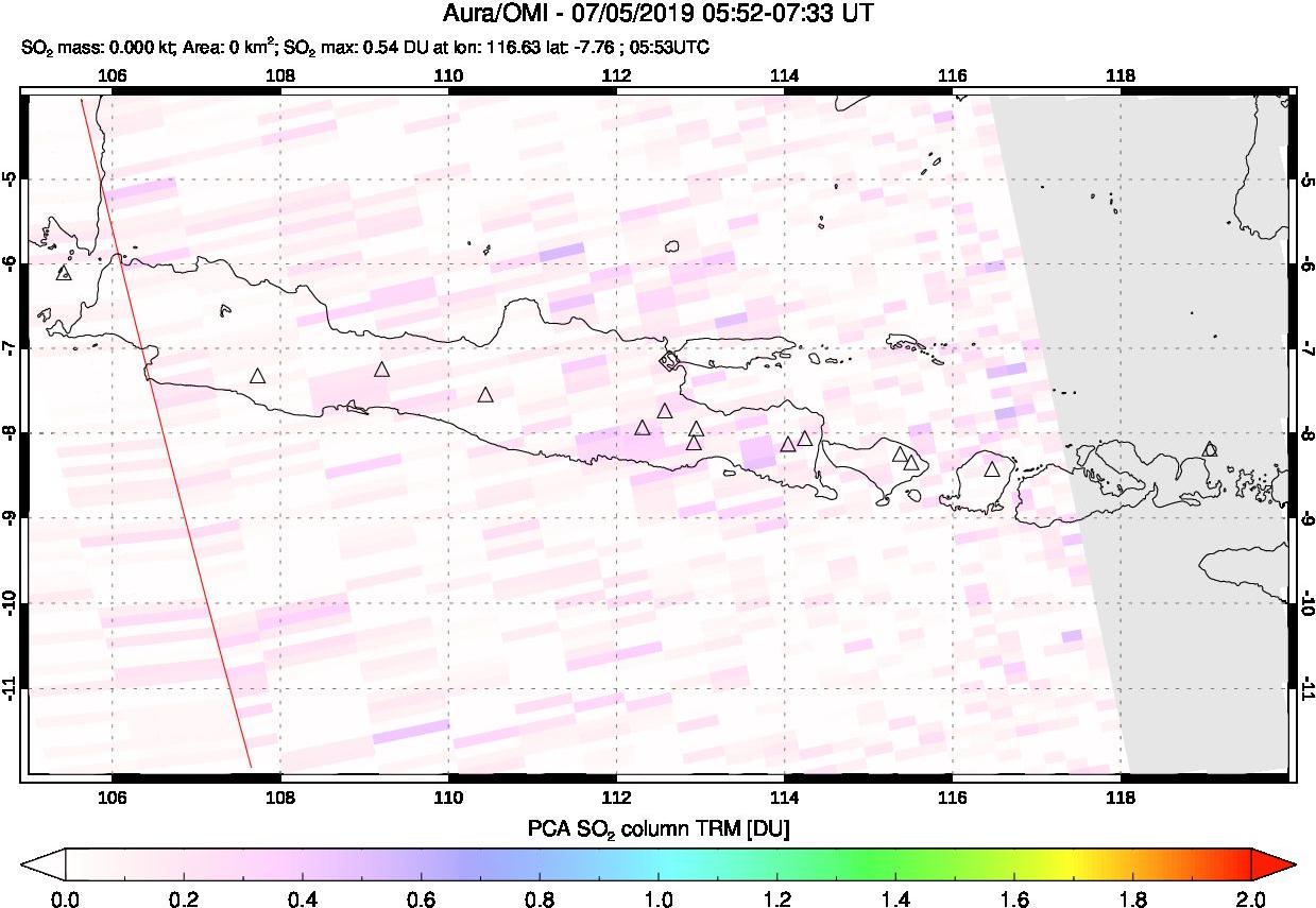 A sulfur dioxide image over Java, Indonesia on Jul 05, 2019.