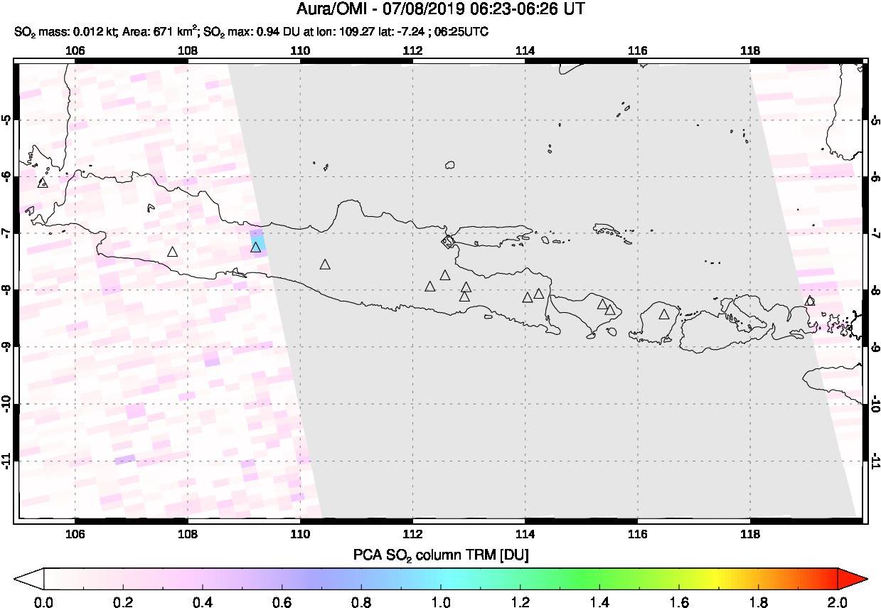 A sulfur dioxide image over Java, Indonesia on Jul 08, 2019.