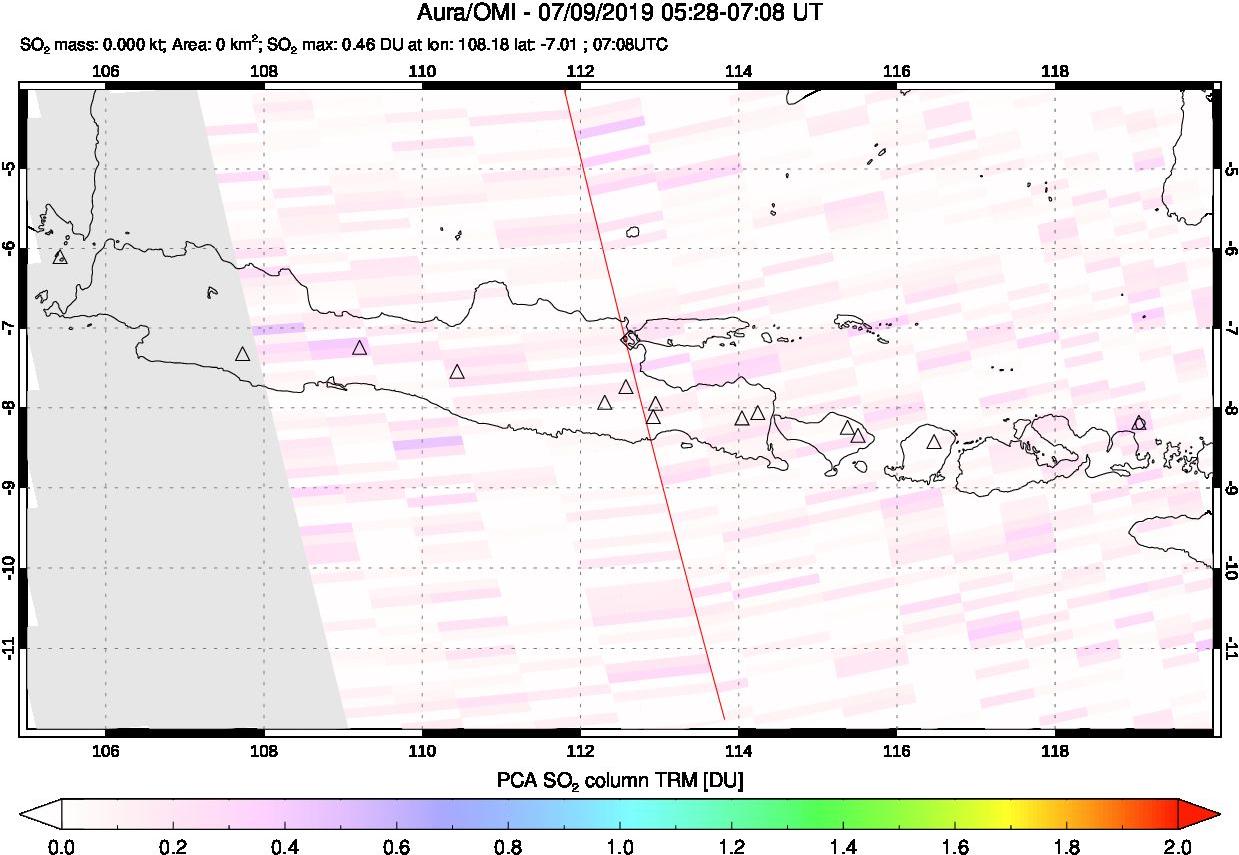 A sulfur dioxide image over Java, Indonesia on Jul 09, 2019.
