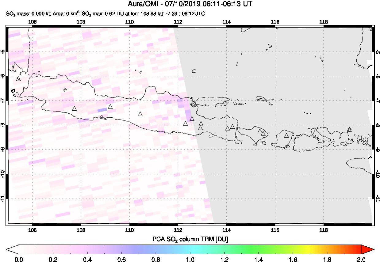 A sulfur dioxide image over Java, Indonesia on Jul 10, 2019.