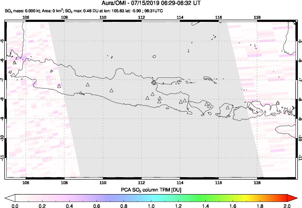 A sulfur dioxide image over Java, Indonesia on Jul 15, 2019.