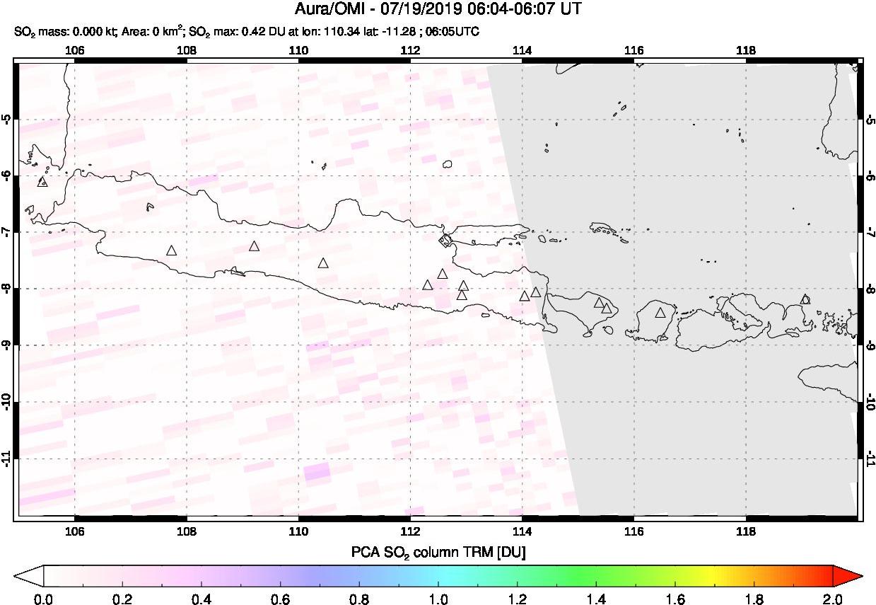 A sulfur dioxide image over Java, Indonesia on Jul 19, 2019.