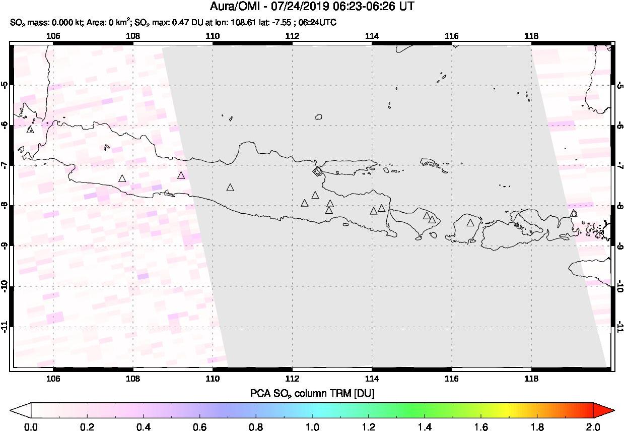 A sulfur dioxide image over Java, Indonesia on Jul 24, 2019.