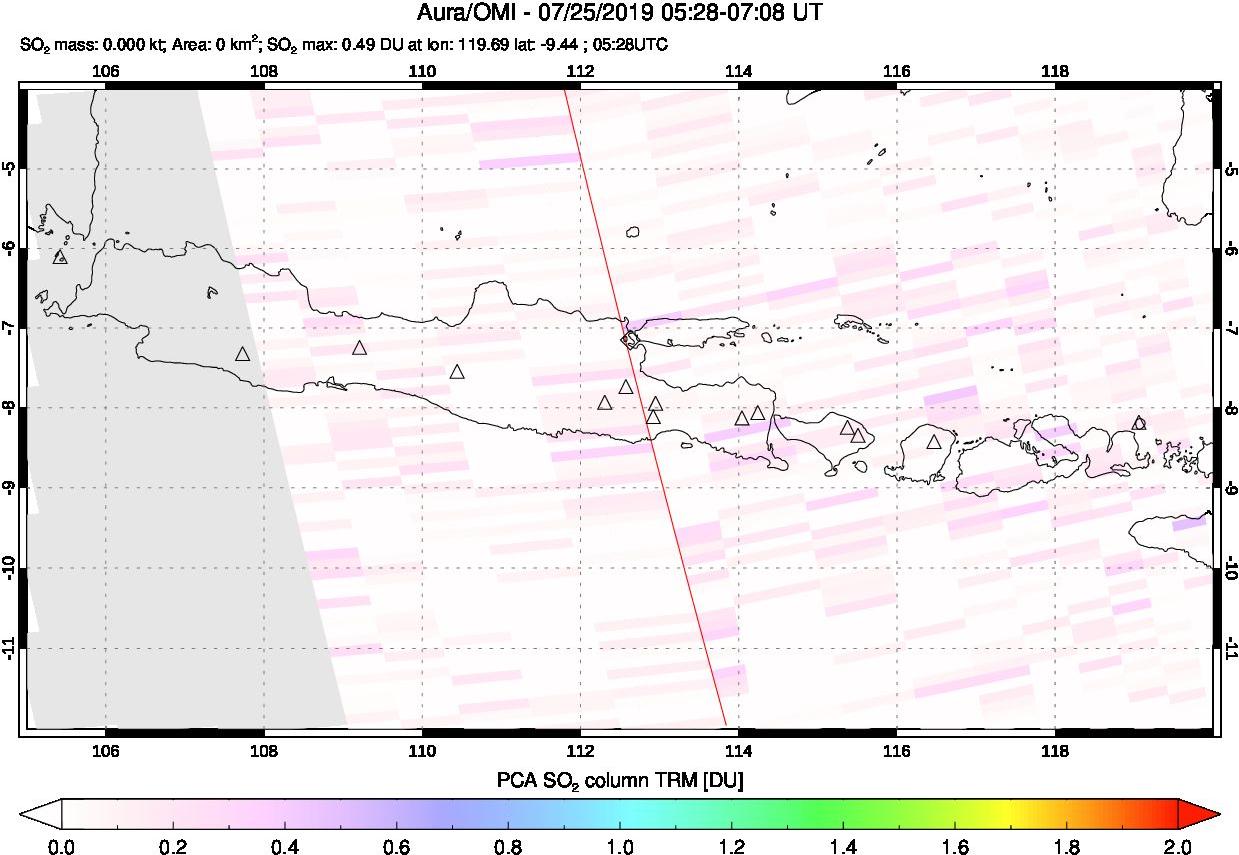 A sulfur dioxide image over Java, Indonesia on Jul 25, 2019.