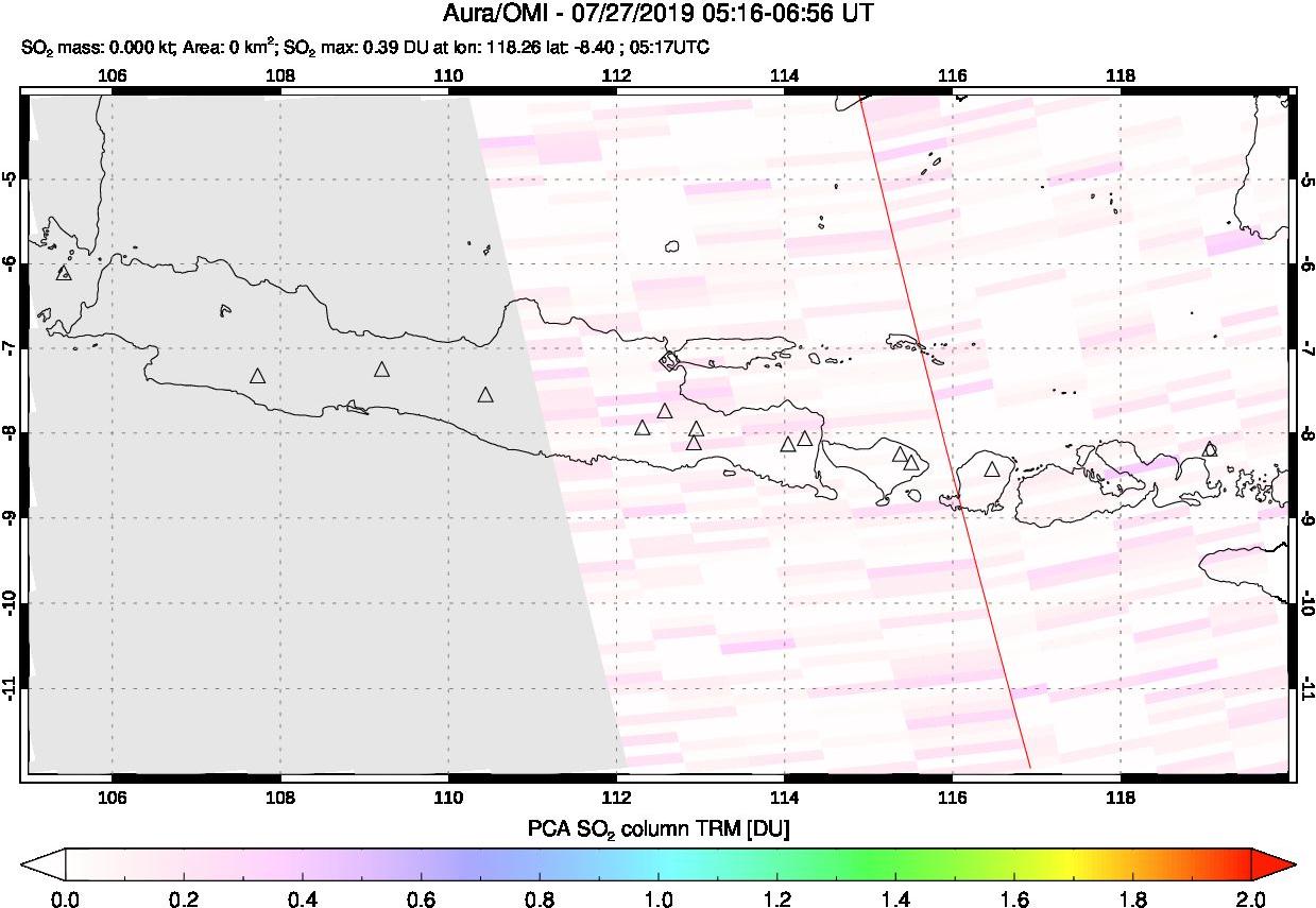 A sulfur dioxide image over Java, Indonesia on Jul 27, 2019.