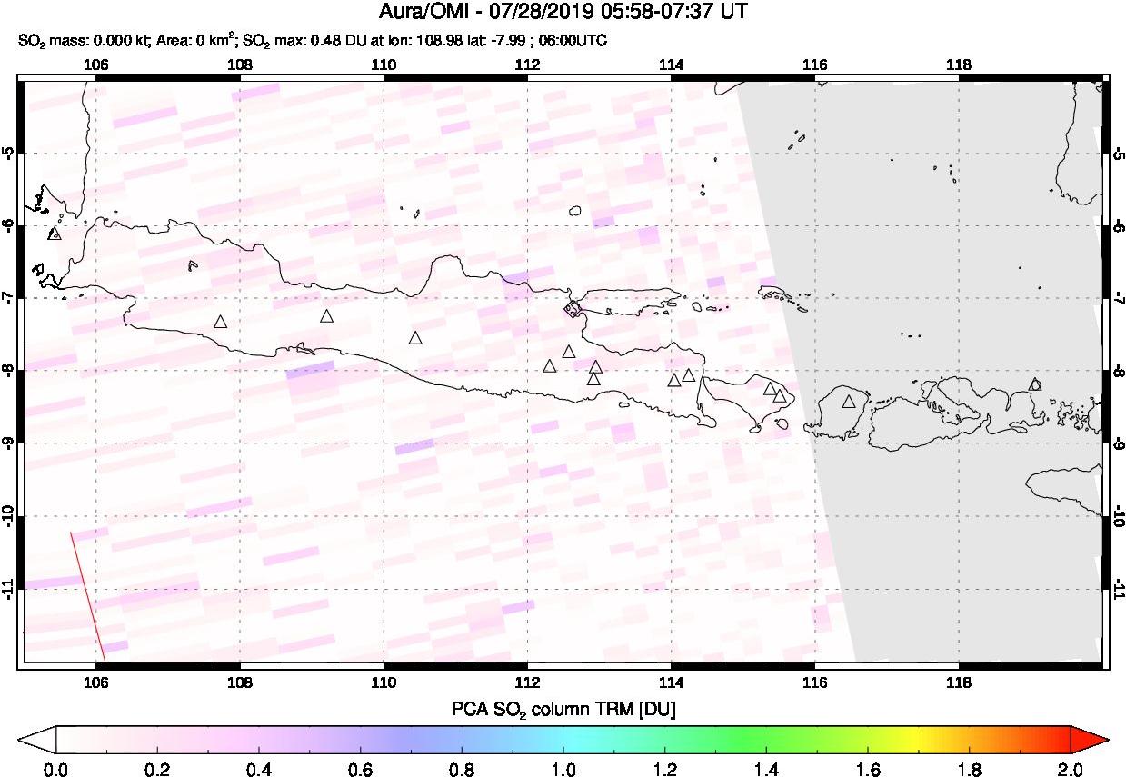 A sulfur dioxide image over Java, Indonesia on Jul 28, 2019.