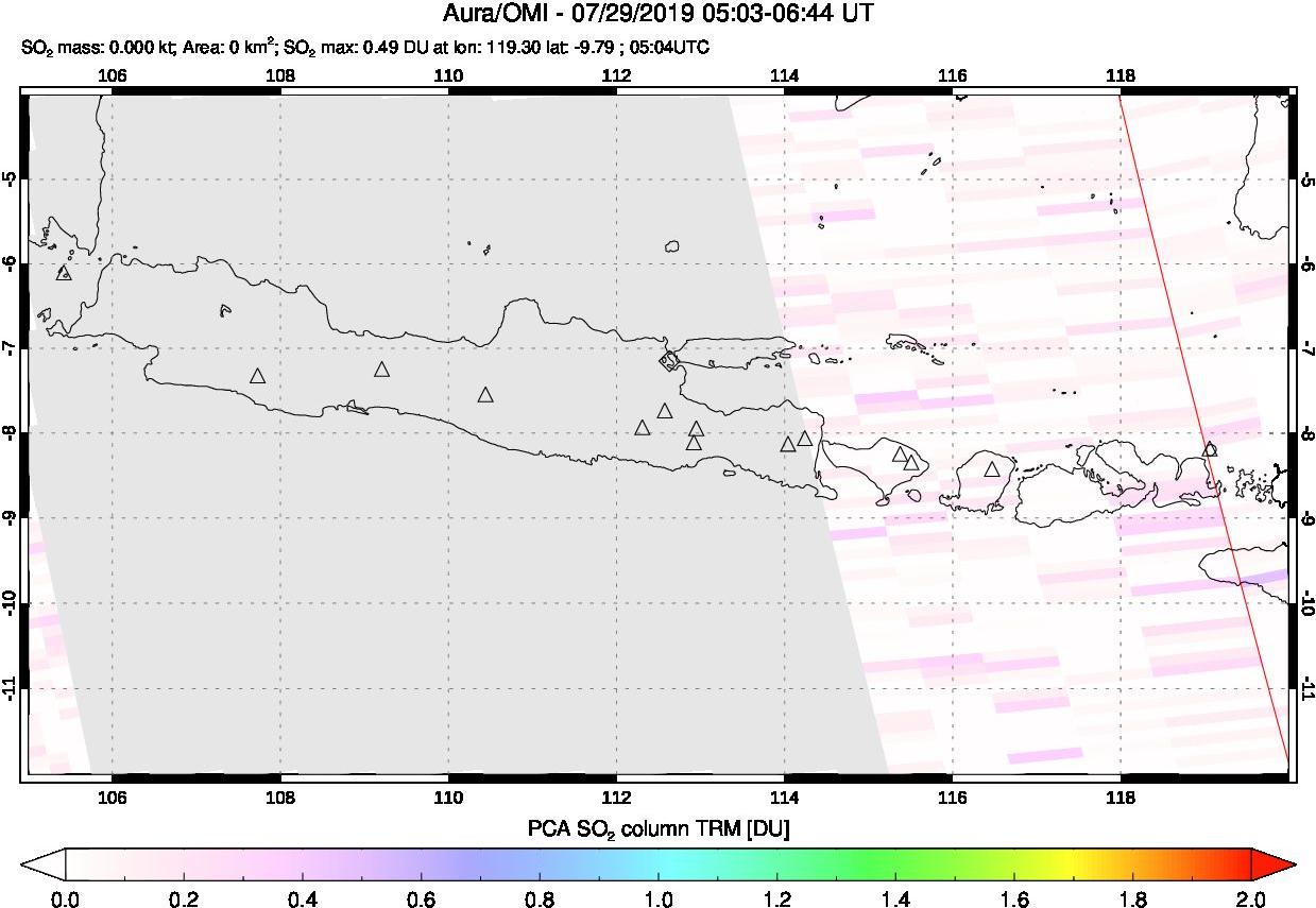 A sulfur dioxide image over Java, Indonesia on Jul 29, 2019.
