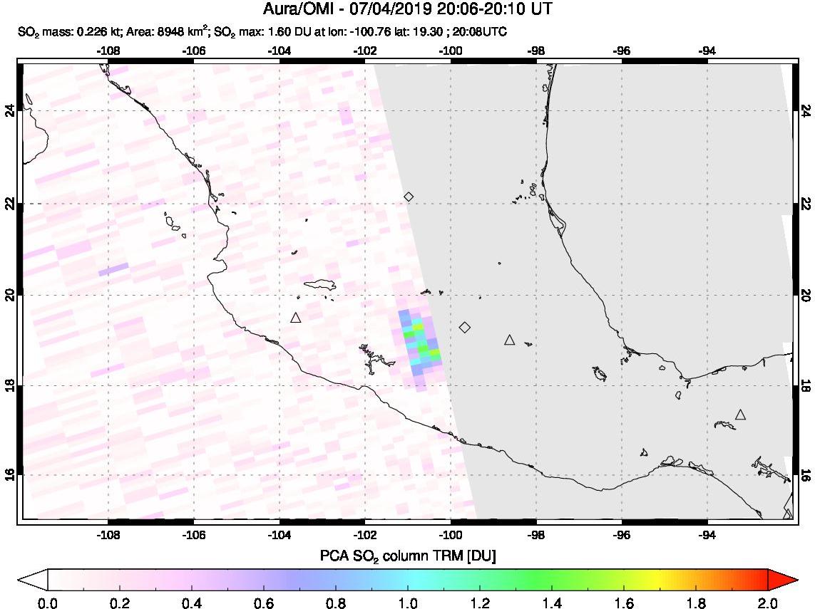 A sulfur dioxide image over Mexico on Jul 04, 2019.