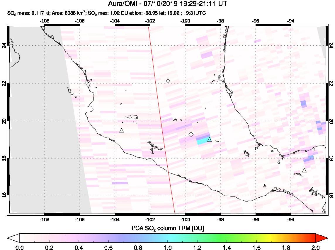 A sulfur dioxide image over Mexico on Jul 10, 2019.