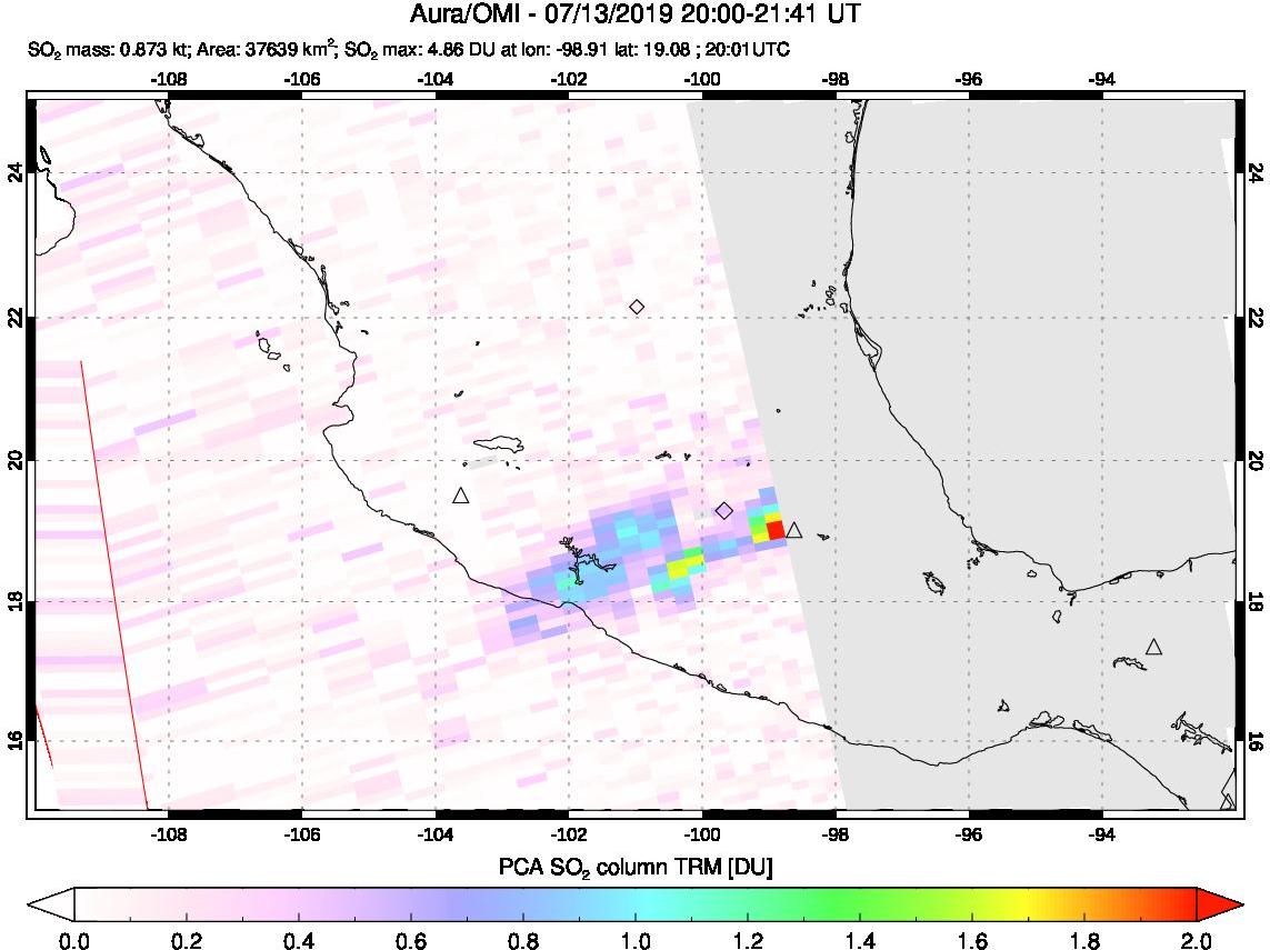 A sulfur dioxide image over Mexico on Jul 13, 2019.