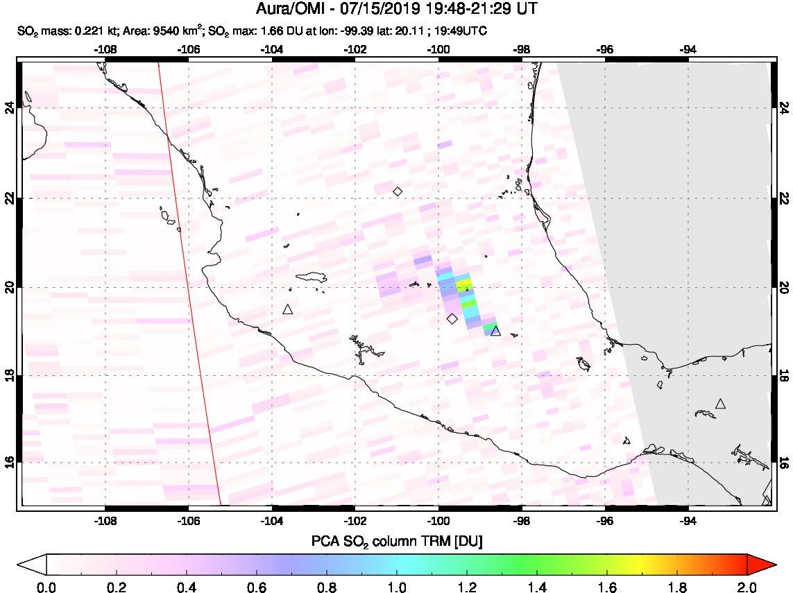 A sulfur dioxide image over Mexico on Jul 15, 2019.