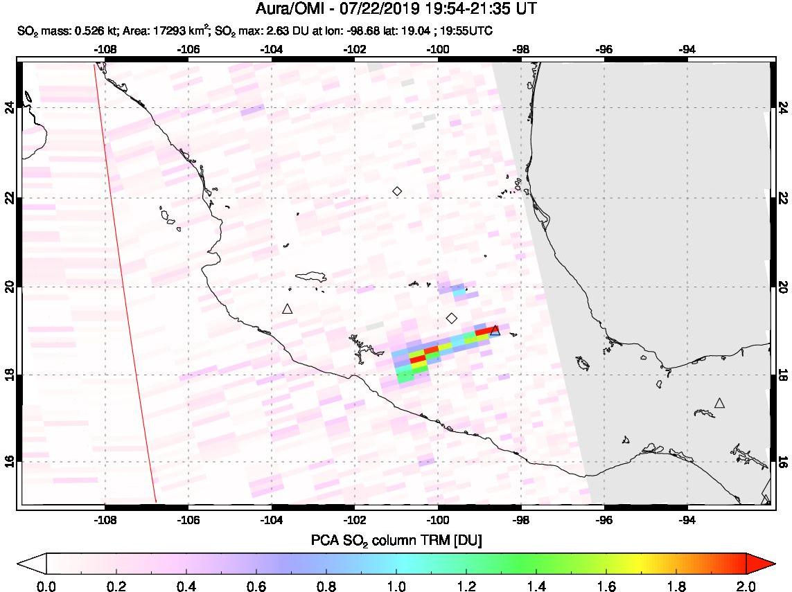 A sulfur dioxide image over Mexico on Jul 22, 2019.