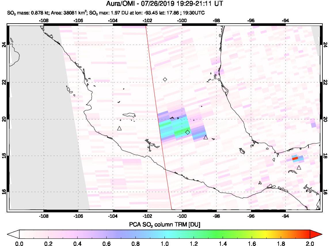 A sulfur dioxide image over Mexico on Jul 26, 2019.