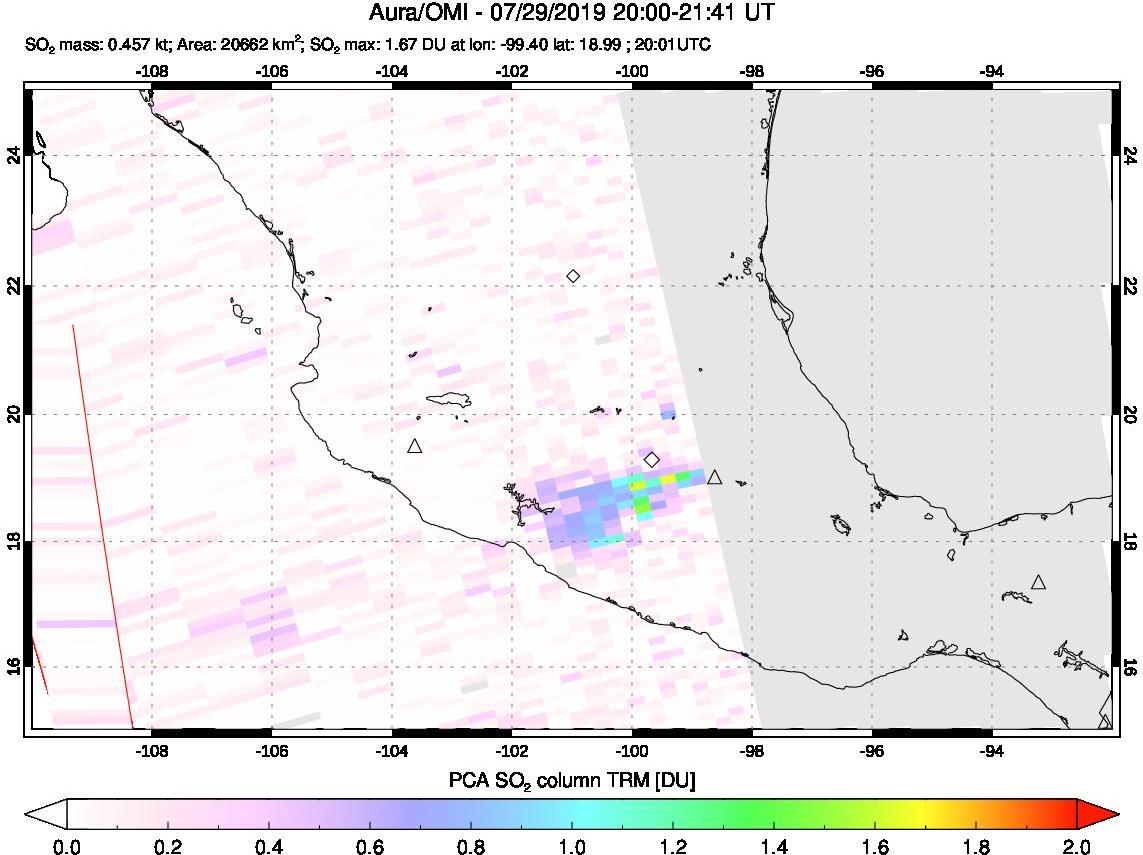 A sulfur dioxide image over Mexico on Jul 29, 2019.