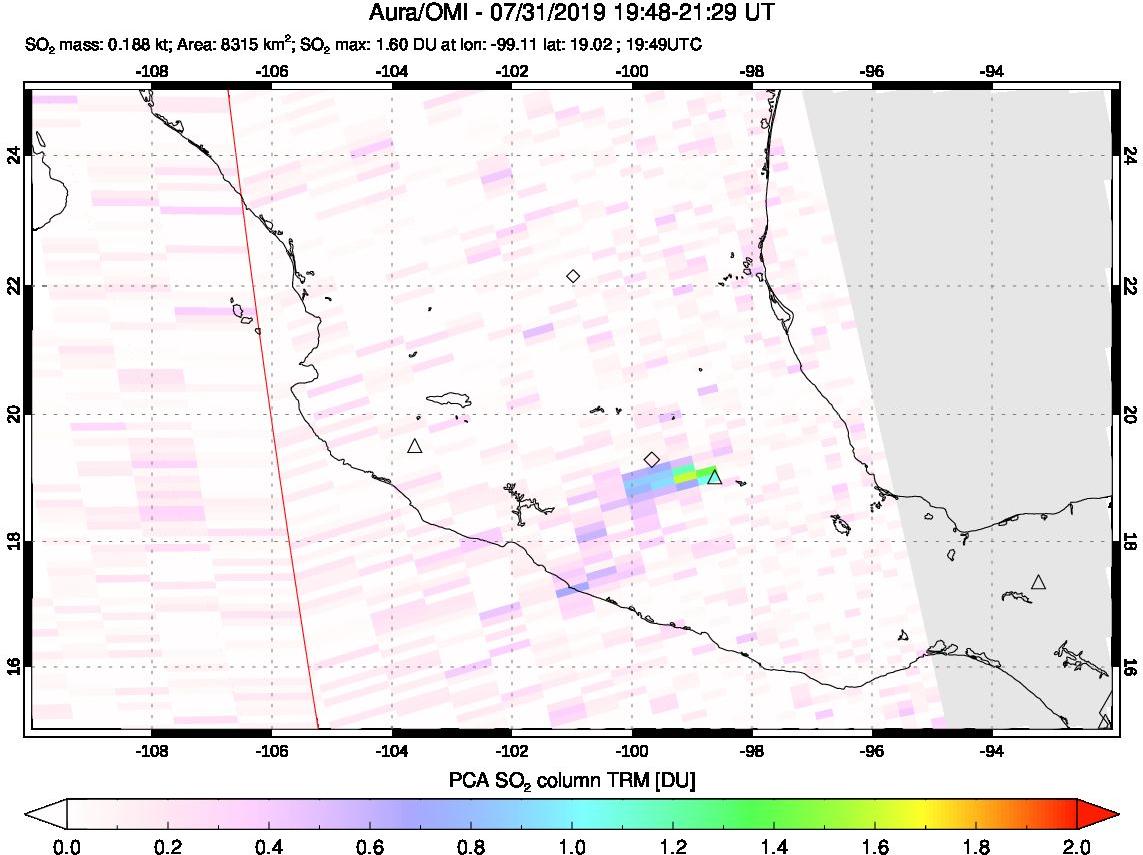 A sulfur dioxide image over Mexico on Jul 31, 2019.