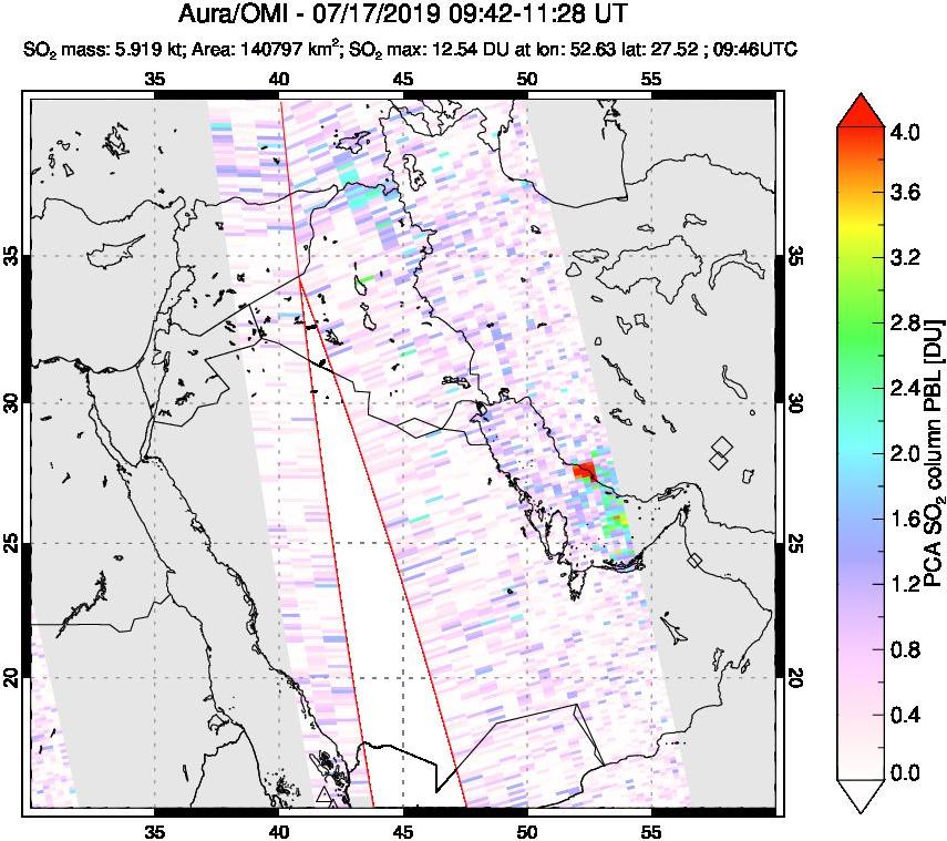 A sulfur dioxide image over Middle East on Jul 17, 2019.