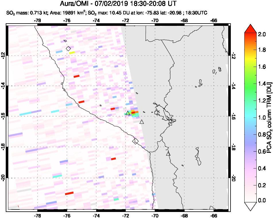 A sulfur dioxide image over Peru on Jul 02, 2019.