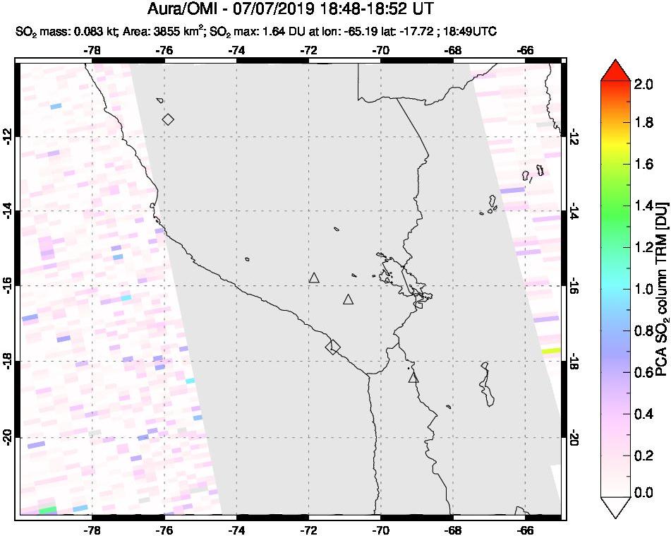 A sulfur dioxide image over Peru on Jul 07, 2019.