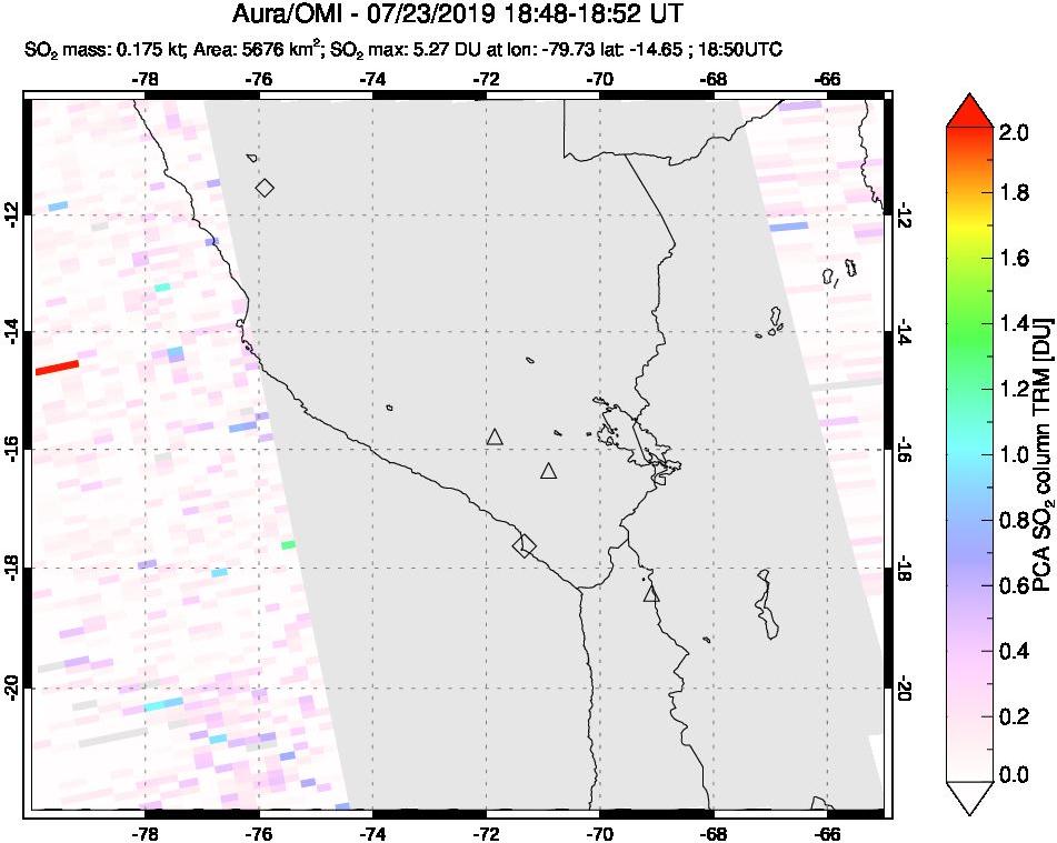 A sulfur dioxide image over Peru on Jul 23, 2019.