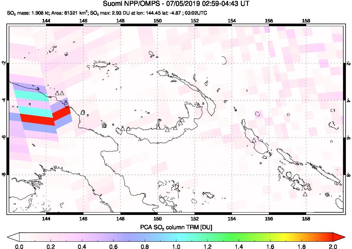 A sulfur dioxide image over Papua, New Guinea on Jul 05, 2019.