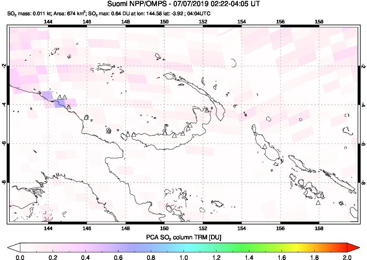 A sulfur dioxide image over Papua, New Guinea on Jul 07, 2019.