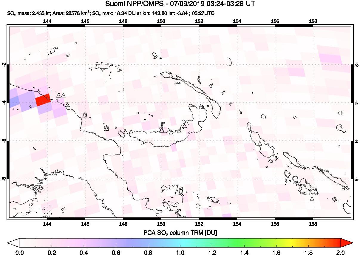 A sulfur dioxide image over Papua, New Guinea on Jul 09, 2019.