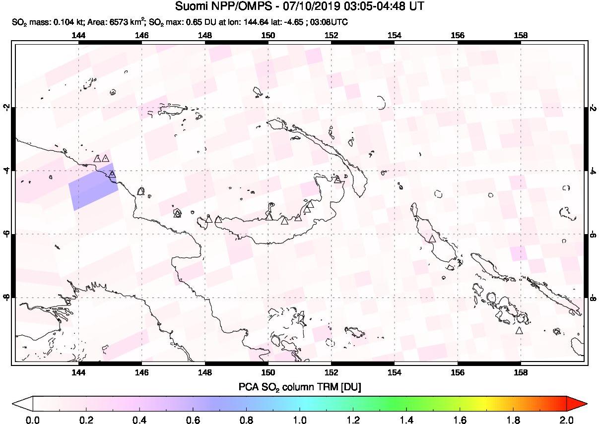 A sulfur dioxide image over Papua, New Guinea on Jul 10, 2019.