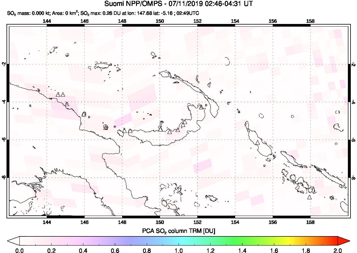 A sulfur dioxide image over Papua, New Guinea on Jul 11, 2019.