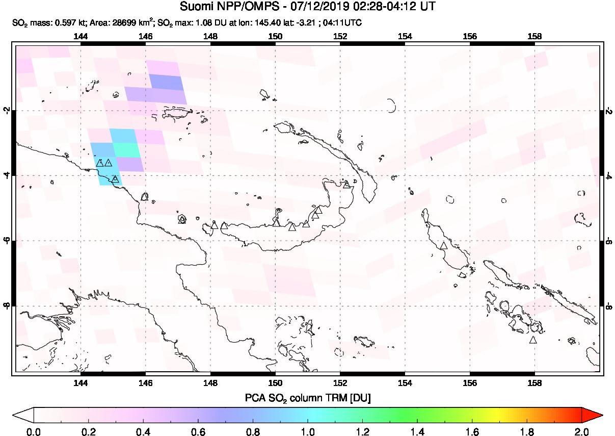 A sulfur dioxide image over Papua, New Guinea on Jul 12, 2019.