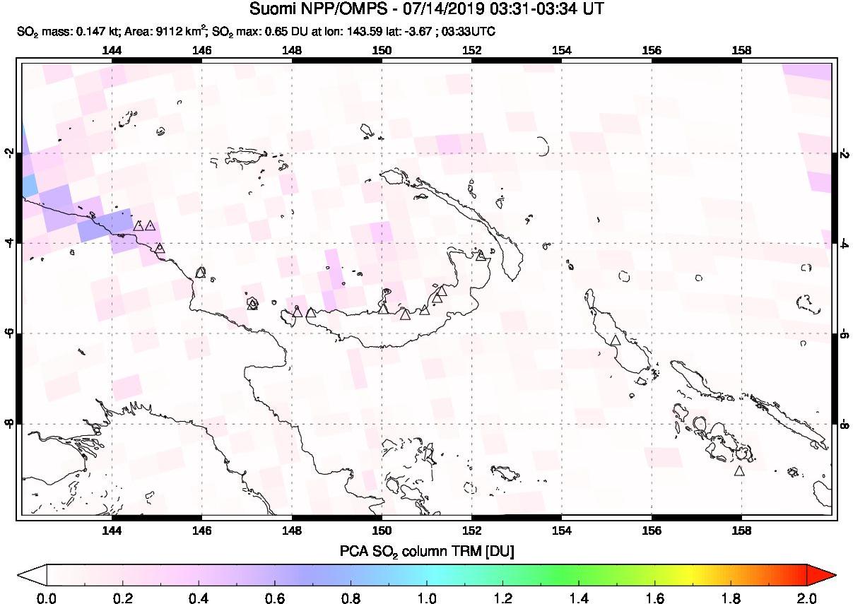 A sulfur dioxide image over Papua, New Guinea on Jul 14, 2019.